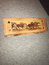 Full Deck of Vintage Antique Small Playing Cards  in Leather Case - 52 Cards