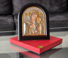 Icône Vierge Marie Bethléem 12,40 "Jésus Argent 950° Religieux Bois Artisanat