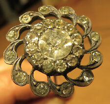 EPINGLE à CHAPEAU ART DECO ancienne ROSACE spiralée pavée STRASS métal argenté