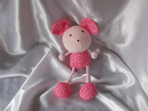 Doudou souris rose imprimé - souris, rose,