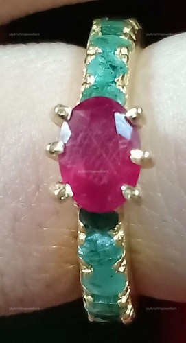 14k rubis emerald cocktail - or,