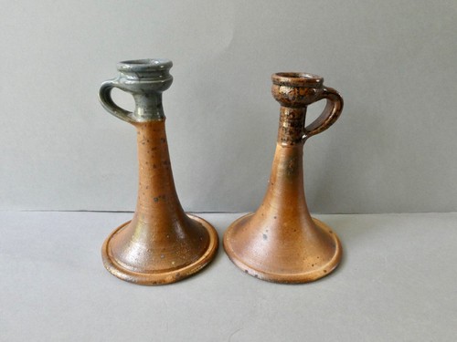 Paire bougeoirs grès - paire,