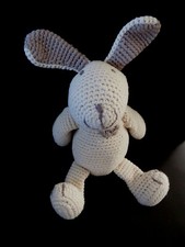 R5. DOUDOU PELUCHE HAPPY HORSE HANDMADE CHIEN LAPIN TRICOT ECRU GRIS 22c TTBE