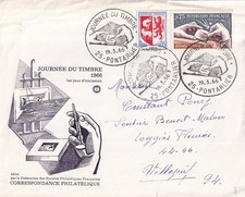 Enveloppe 1er Jour first day timbre 1966 Journée du TIMBRE PONTARLIER DOUBS