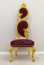 Fauteuil Trône Baroque Chaise Flamme h170 Or Velours Rouge AR7174