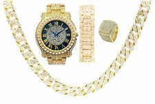 The Royalty Bling-ed Out Round Luxury Watch and Jewelry Gift Set L0504GM5pcBlue