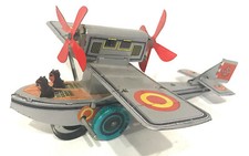 ANCIEN JOUET EN TOLE AVION MECANIQUE 