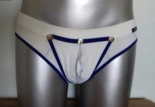 Slip homme microfibre blanc taille M poche pressions sexy gay