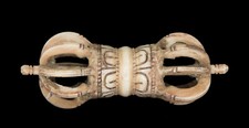 Vajra 14 cm Os de bovin sculpté Dorje tibetain Rituel tantrique Bouddhisme #7969