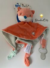 4015🌟Doudou GIPSY Renard Plat Orange Baguette Fée  Bleu Attache Tétine