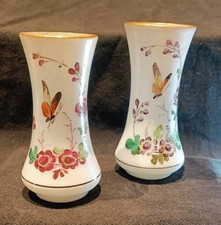Paire petits vases opaline peint de fleurs et papillon. Napoléon III - Ch Jault