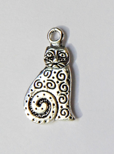 Pendentif chat métal argenté - métal,