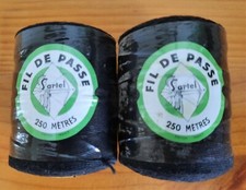 2 Bobines fil de passe coton retors 3 fils 250m SARTEL noir main/machine couture