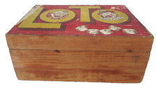 Ancienne boîte bois 19 x 13 x 9 cm Loto Bingo + 24 cartons de jeux Manque n° 27