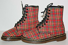 Dr Martens 1990 S Original Vintage Tartan Tissu Rouge Cheville Plaid T 35 TBE
