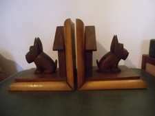 Paire de serre livres  , chien , scottish, terrier  , bois
