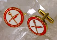 Vintage Red & White Enamel Gold Tone Economic Crime Department Cufflinks