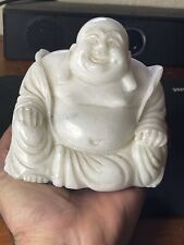 Art D’Asie Statuette Sculpture Bouddha Rieur Blanc En Jadéite