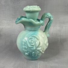 Flacon bouteille opaline bleue AVON 180ml vide sans huile de bain décor de roses