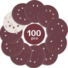 100PCS Disque de Ponçage 125mm Grain 80 Disques a Poncer Papier Abrasifs 8 Tr...