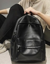 Grand Sac A Dos De Voyage Noir Vintage Homme Femme En Simili Cuir Zippé