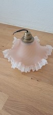 Ancien lustre abat-jour en opaline rose froufrous 26 cm