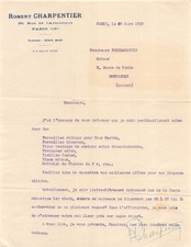 Facture  1927  ROBERT CHARPENTIER A PARIS  - M.FABRE A MONTARGIS