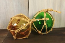 Ancien Flotteurs de Pêche en Verre Soufflé Coloré Vert Ambré Déco Mer Marine