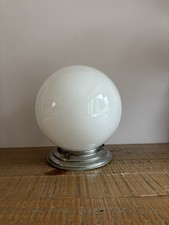 Ancien Plafonnier Luminaire Globe Boule Opaline Support en Alu Vintage H22,5Cm