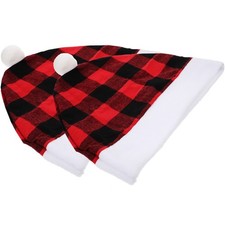  2pcs Plaid Santa Hat Car