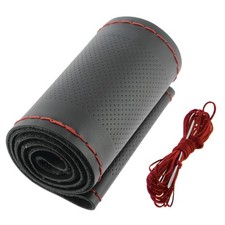 Couvre volant noir cuir a lacet rouge - 37-39 cm