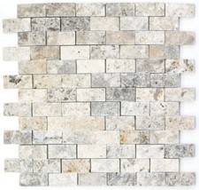 Mosaïque Travertin pierre naturel blanc gris argent brique 43-47248_f |10plaques