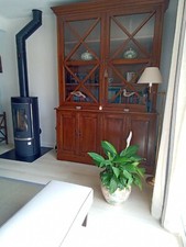 bibliothèque bois massif partie haute vitrée, hauteur 2m38, longueur 1m60