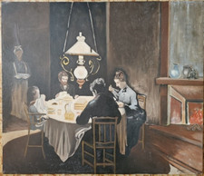 XXe Huile Sur Toile Repas