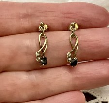 Véritable SAPHIR, TOPAZE, PLAQUÉ OR, C1930 anciennes Boucles D’oreilles