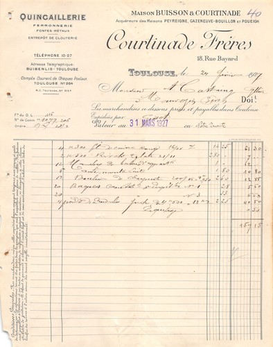 1927 quincaillerie courtinade - quincaillerie,