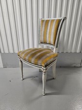 Chaise ancienne Louis XVI médaillon bois blanc vintage tissu rayé jaune gris
