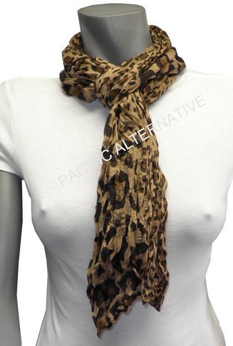 Foulard marron léopard 55x160 - foulard,