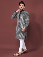 Homme Souple Soie Kurta Pyjama Ensemble Marron Brodé Ethnique Usure Traditional