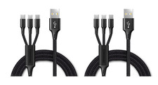 PACK  x 2 Câble Multi USB 3 en 1 Tressé et Renforcé - USB-C, Micro-USB - BLACK