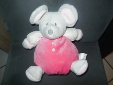 250/ doudou peluche souris grise rose coeur OBAIBI 20cm (2 dispo)