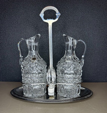 Serviteur huile & vinaigre vintage cristal et plateau inox Art de la table chic