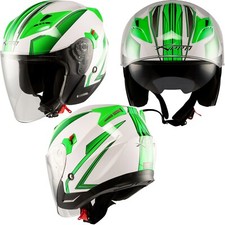 Moto Casque Jet Scooter Double Visière Certificat ECE 22-06 Blanche Vert
