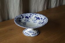Compotier ancien en faience blanche fleurs bleues Creil Montereau Flora