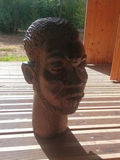 Grand buste africain en bois – signé Masse N’go – Congo / Afrique – 40 cm