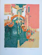 Masaaki KUWAHARA : Les gondoles de Venise - Lithographie originale signée