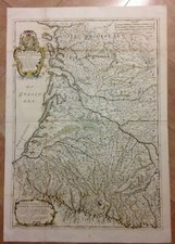 GASCOGNE FRANCE 1695 ROSSI-CANTELLI DA VIGNOLA LARGE (DOUBLE PAGE) ANTIQUE MAP 
