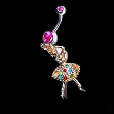 Piercing Nombril Bijou femme Cristal Rose Fée Clochette Danseuse Ton Or