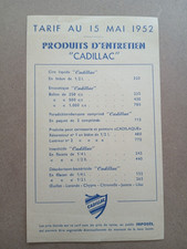 tarif 1952 produits d'entretien CADILLAC rénovateur Lustreur voiture américaine