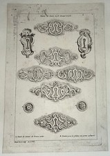 ENTREE SERRURES Gravure HUQUIER Eau Forte SERRURERIE Boutons Placard XVIII°